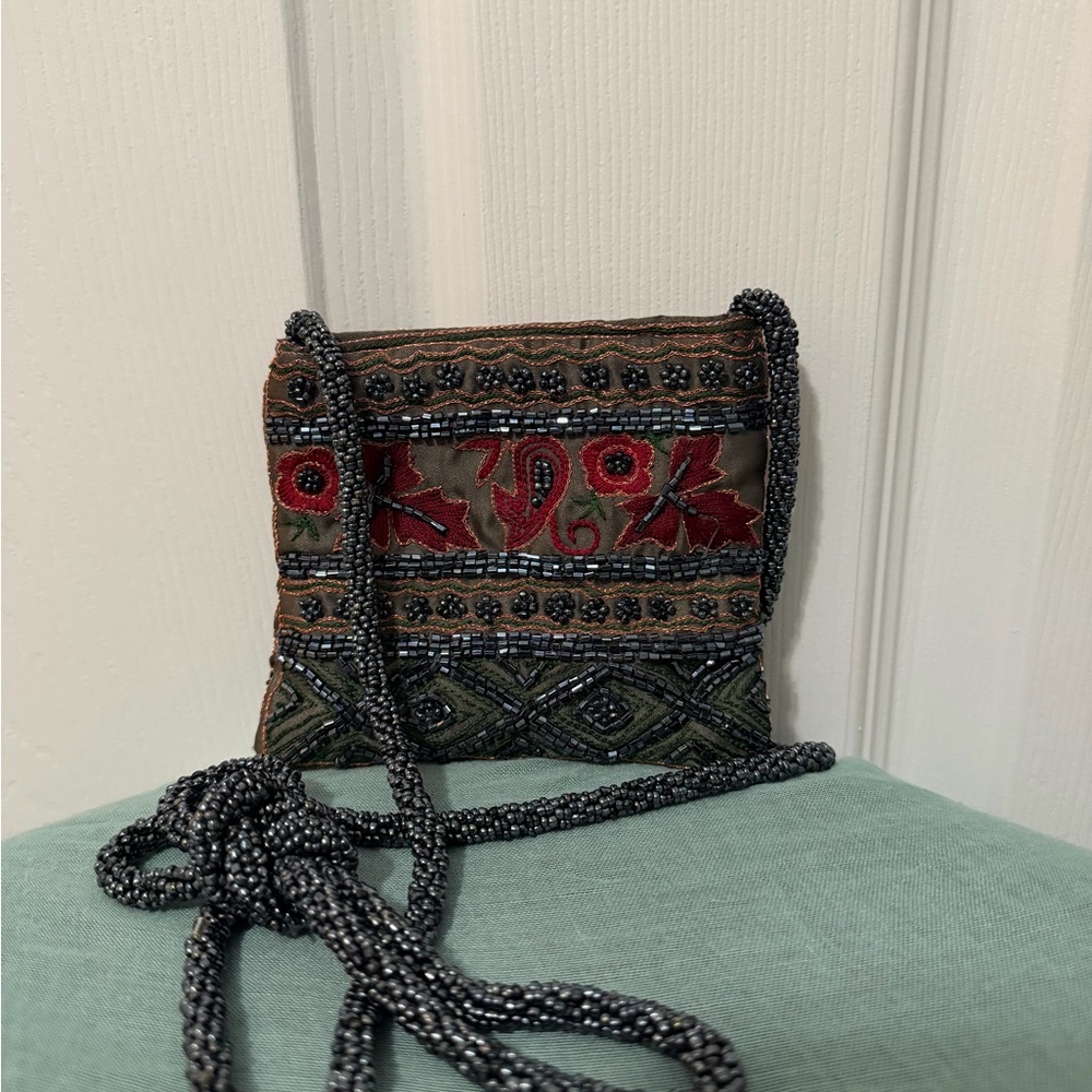 Embroidered Beaded Crossbody Bag